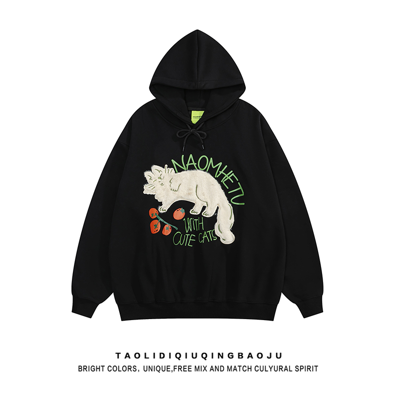 Heavy Weight Cat Loose Fleece-lined 420G Hooded Sweatshirt