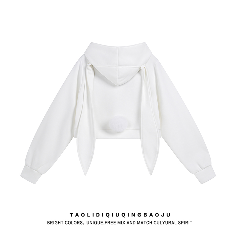 Korean Style Preppy Style Cute Rabbit Ears Hooded Sweatshirt Female Loose Leisure All-Matching Couple Short Cardigan Coat