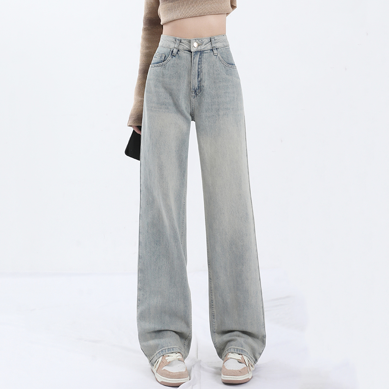 Washed High Waist Retro Loose Straight Pendant Denim