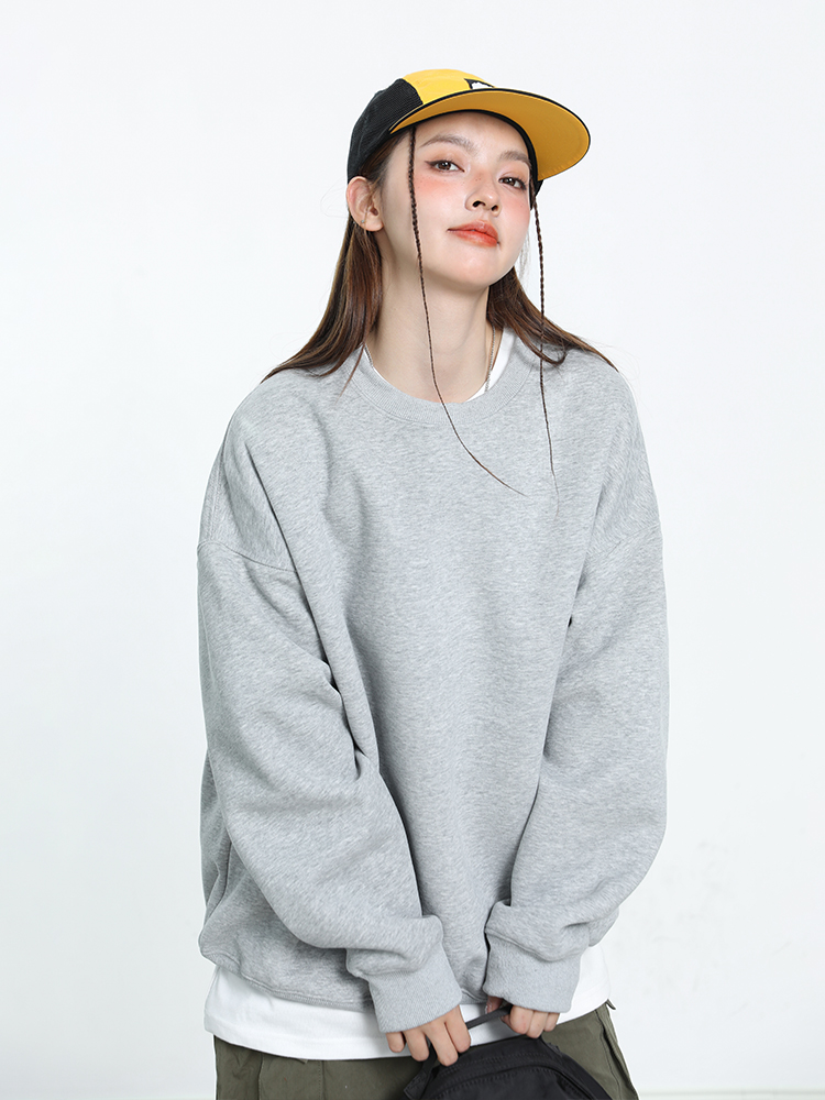 American vintage Gray Pullover round Neck Hoodie Women Spring Loose BF Idle Style Couple Casual Long sleeve Bottoming Shirt