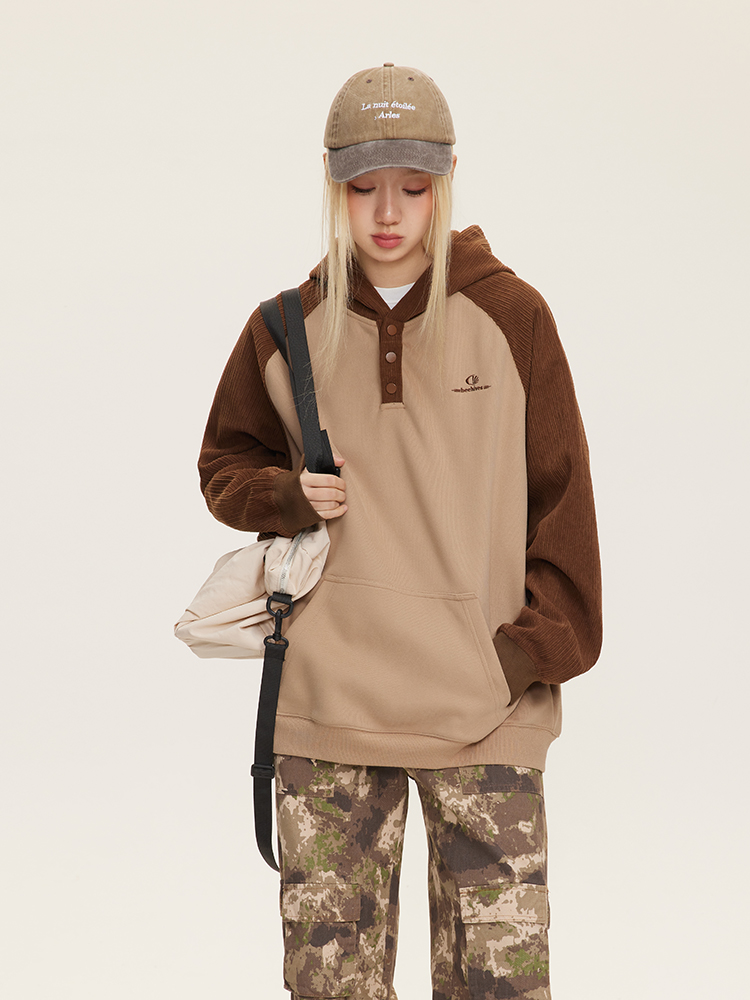 American Retro Contrast Color Raglan Sleeve Hooded Sweaters Women's Clothing Fall 2025 New Arrival Loose Casual Lazy Coat