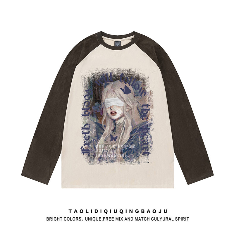 Fashion Brand Printing Top Casual Long Sleeve T-shirt Suede