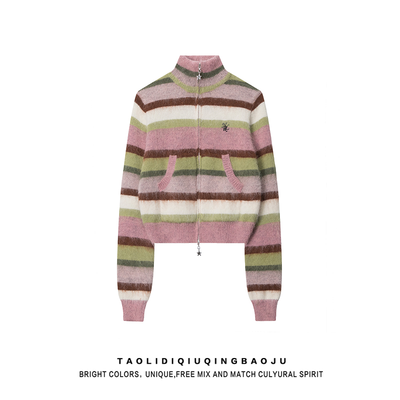 Sexy Color Stripes Slim Looking Silm Coat Sweater