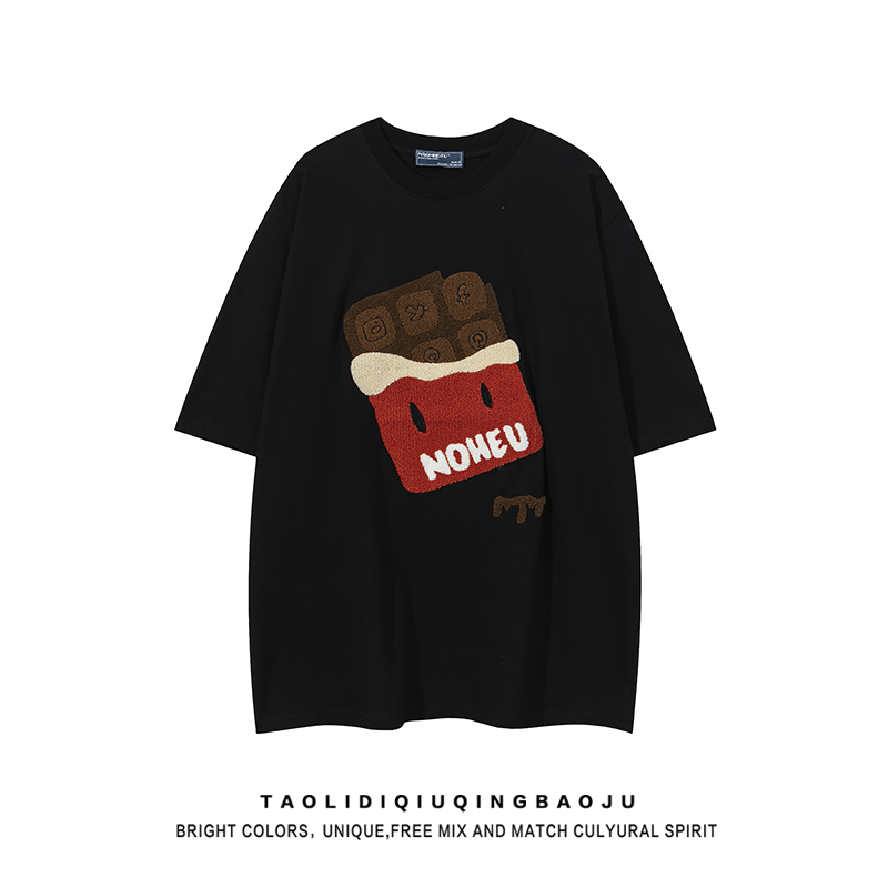 Trendy Retro Chocolate Casual round Neck Short Sleeves T-shirt