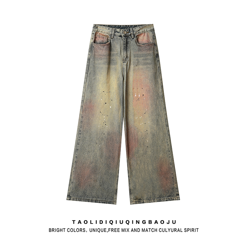 Retro Blue Washed High Waist Wide Leg Denim Women 2025 New Autumn Lovers Wild Loose Straight Mopping Pants