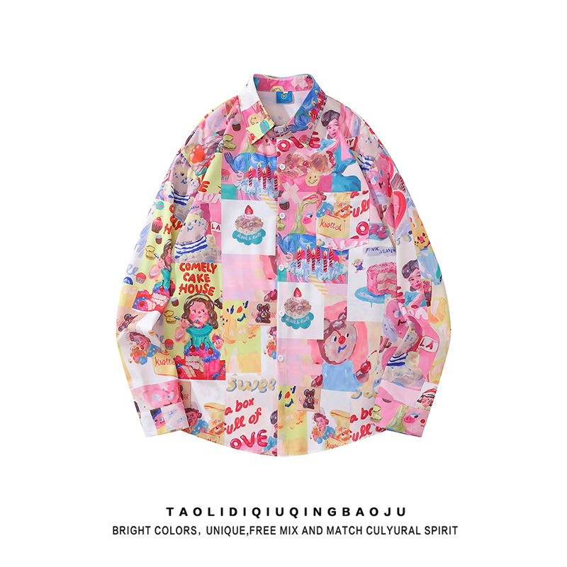 Fun Full Printed Long-Sleeved Shirt Wear Loose Cartoon