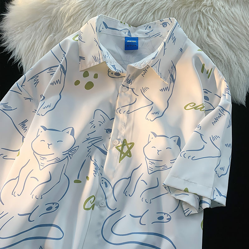 Escape from the Earth Cat Summer Loose Half Sleeve Cartoon