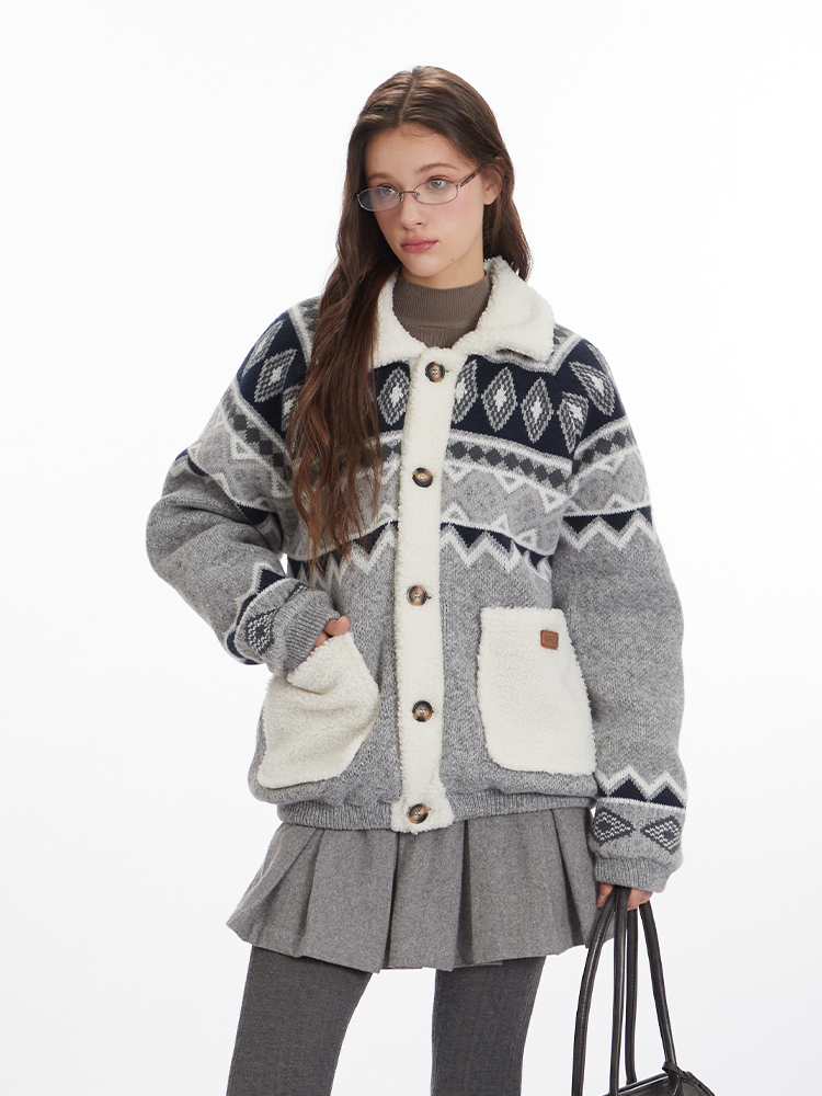 Retro Fairisland Cashmere Patchwork Turn-down Collar Coat Female Winter Comfortable Loose Thickening Keep Warm Cotton Padded Coat