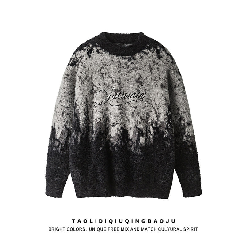 American Retro Gradient Mohair Sweater Women's 2025 New Arrival Trendy Casual Easiest for Match Couple Pullover Knitwear