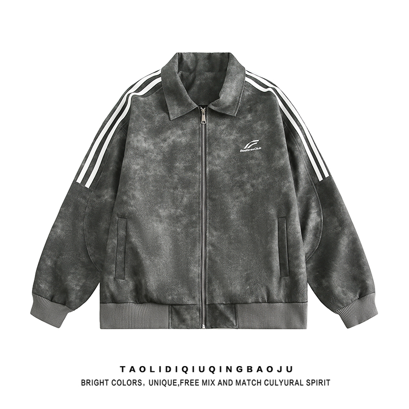 Trendy Japanese Style Side Stripes Pu Casual Leather Jacket