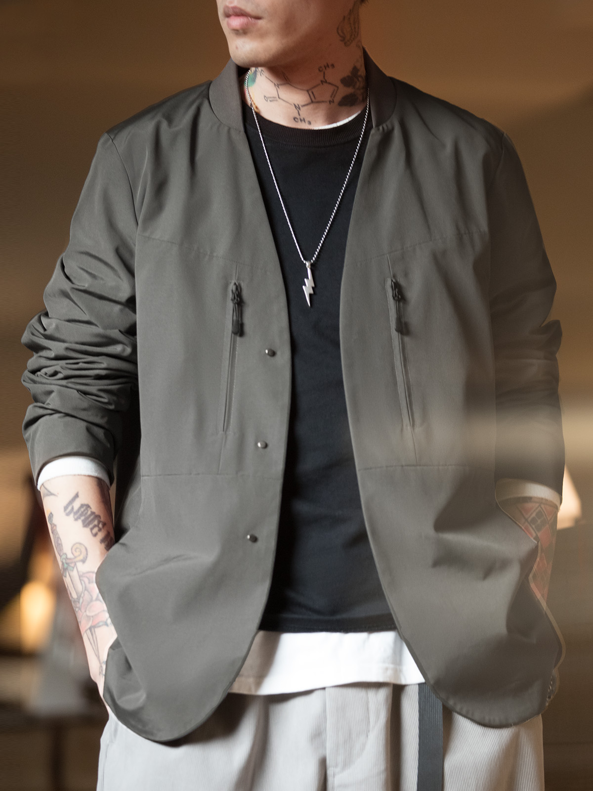 Madden American Style Casual Collarless Gray Suit Parka