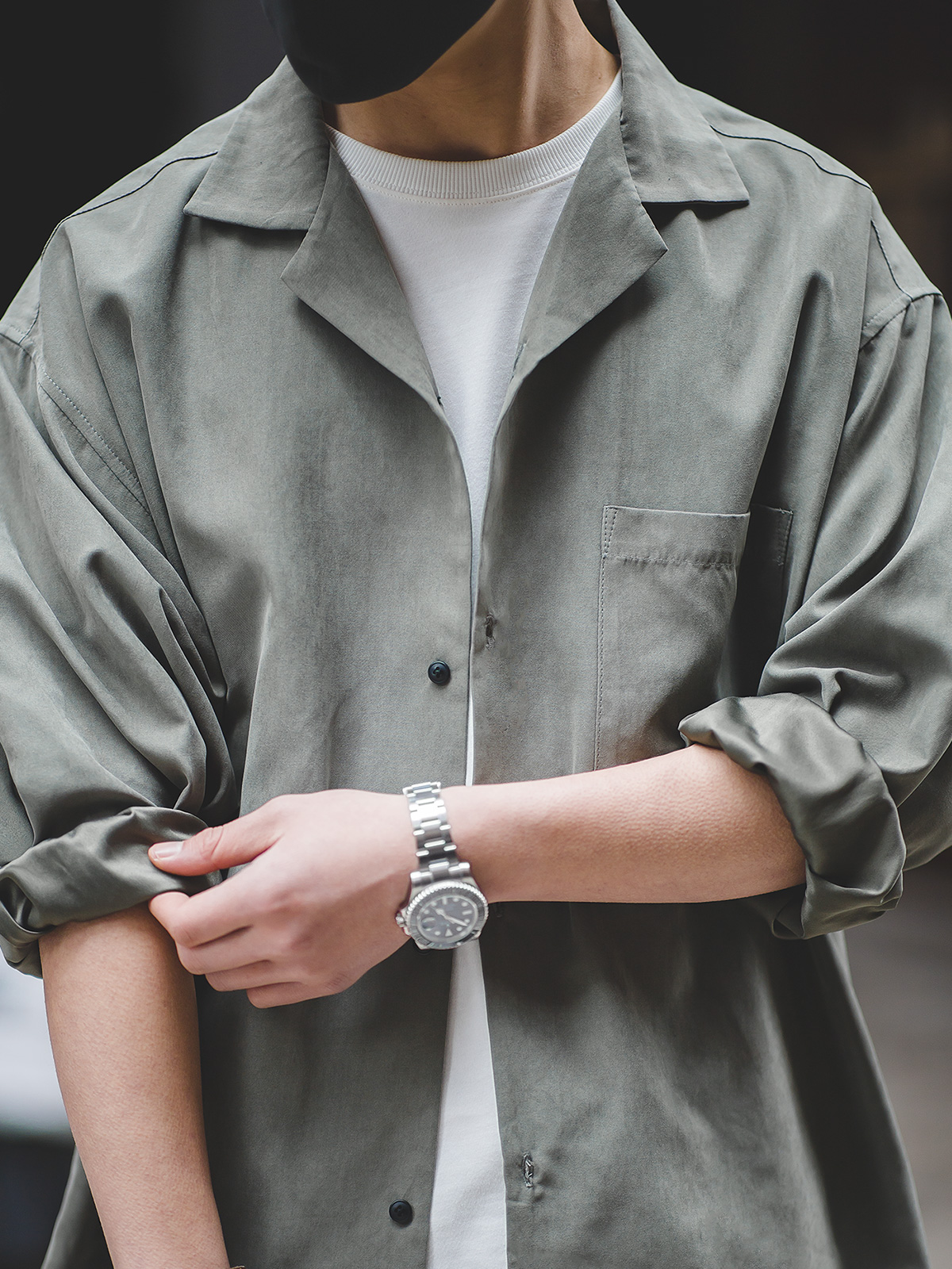 Marden Long Sleeves Cuban Collar Thin Shirt Peach Skin Fabric Parka
