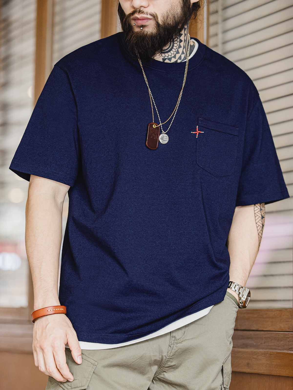 Madden Retro Plant Blue Dyed Text Half Sleeve Parka