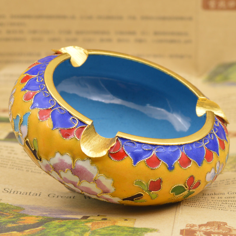 Teacher Cheng Authentic Beijing Characteristic Genuine Goods Cloisonne Ashtray 4-Inch Cloisonne Cloisonne Ashtray Decoration