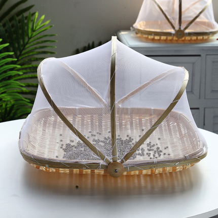 Bamboo Plaited Articles with Mesh Cover For Home Fly-Proof Bamboo Basket Farm Steamed Bread Basket Fruit Storage Basket Dustpan Bamboo Plaque Drying
