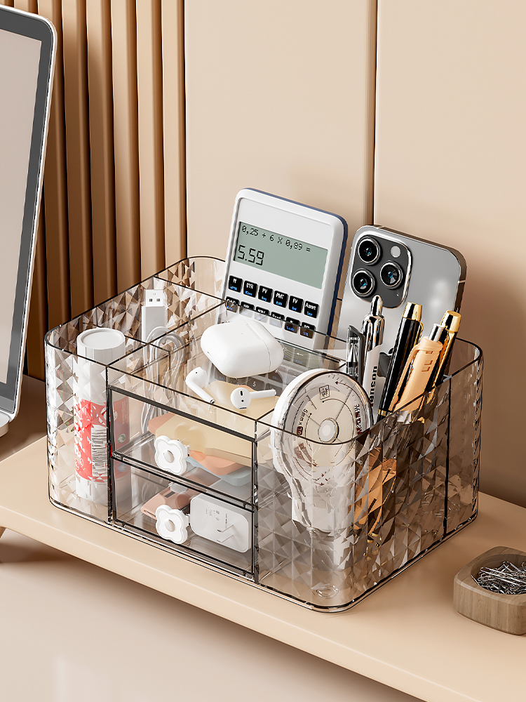 Acrylic Transparent Pen Container Large Capacity Kids Girl Elementary School Student Desk Stationery Box Storage Box Storage Rack Desktop Multi-Functional Pen Container Accessible Luxury Fancy Pen Holder Office Desktop Cosmetic Box