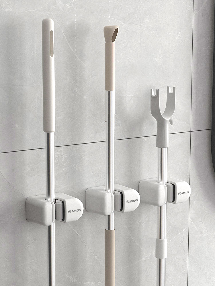 Mop Wall Hanging Clip Hook Punch-Free Strong Adhesive Toilet Bathroom Multi-Functional Wall Broom Fixed Rack