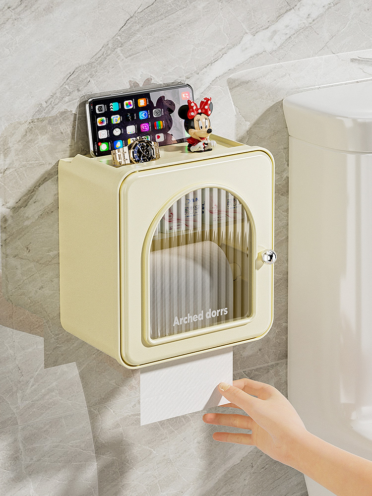 Toilet Toilet Paper Box Toilet Tissue Box Paper Extraction Box Toilet Paper Rack Roll Paper Waterproof Wall-Mounted Punch-Free