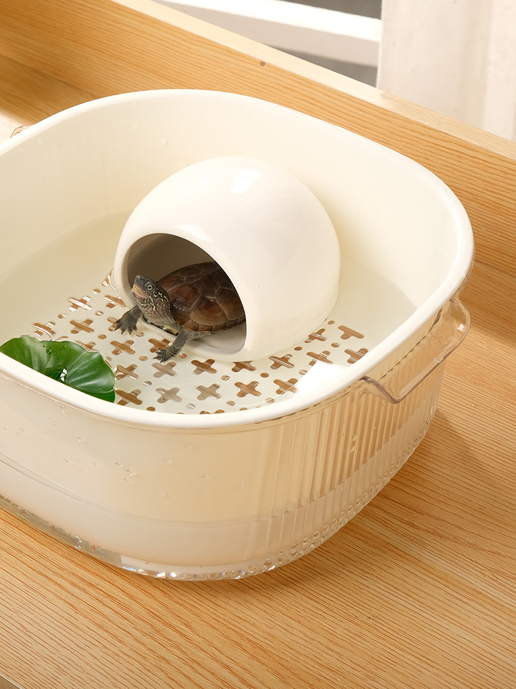 Turtle Feeding Cylinder Fish Tank For Home Living Room and Dormitory Desktop Landscaping Cylinder Small Brazilian Turtle Cylinder Double-Layer Water Exchange Convenient