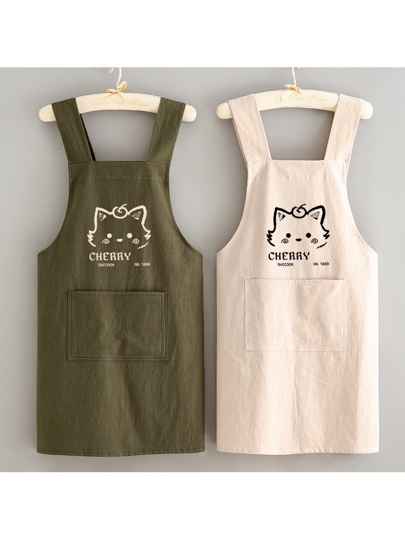 Jujiajia Minimalist Cartoon Cotton Champray Anti-Fouling Stain-Resistant Apron For Home Kitchen Plaid Breathable Apron Printing Work