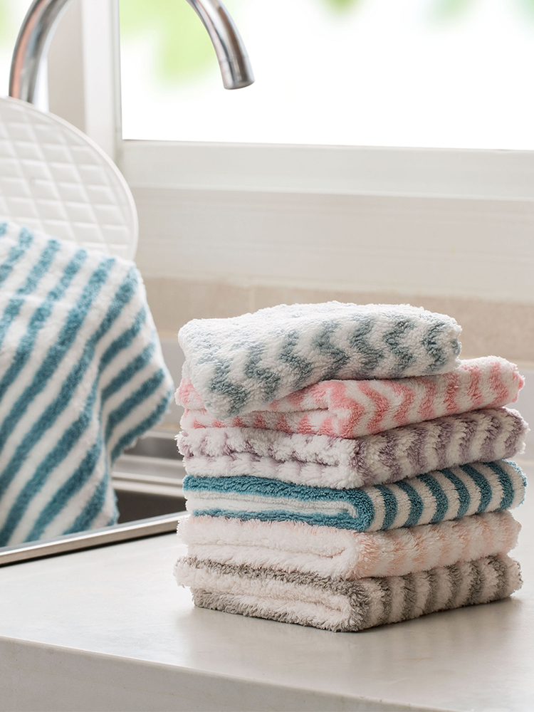 Jujiajia Stripes Dishcloth For Home Stain Removal Color Rag Kitchen Absorbent Household Cleaning Oil Removal Dishwashing Towel