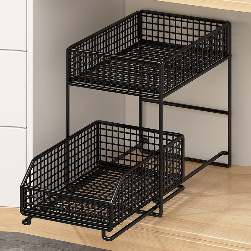 Kitchen Pull-out Storage Rack Cupboard Layered Rack Various Handy Gadget Complete Double-Layer Lower Sink Cabinet Storage Basket