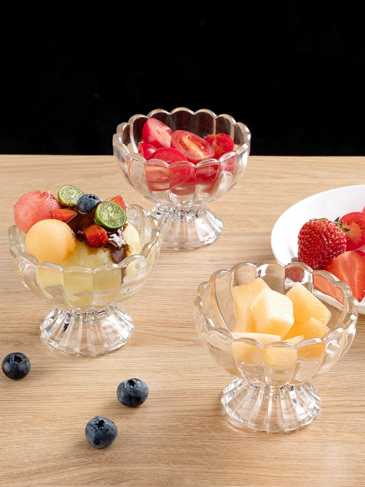 Jujiajia Glass Transparent and Cute Fruit Juice Milk Tea Dessert Cup Milkshake Cold Drink Ice Cream Bowl Ice Cream Cup