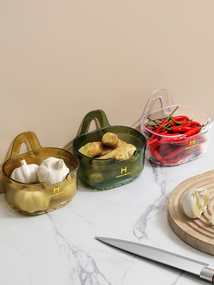 Jujiajia Kitchen Onion, Ginger and Garlic Storage Basket Bathroom Punch Free Rack Home Wall-Mounted Seasoning Rack Storage Rack
