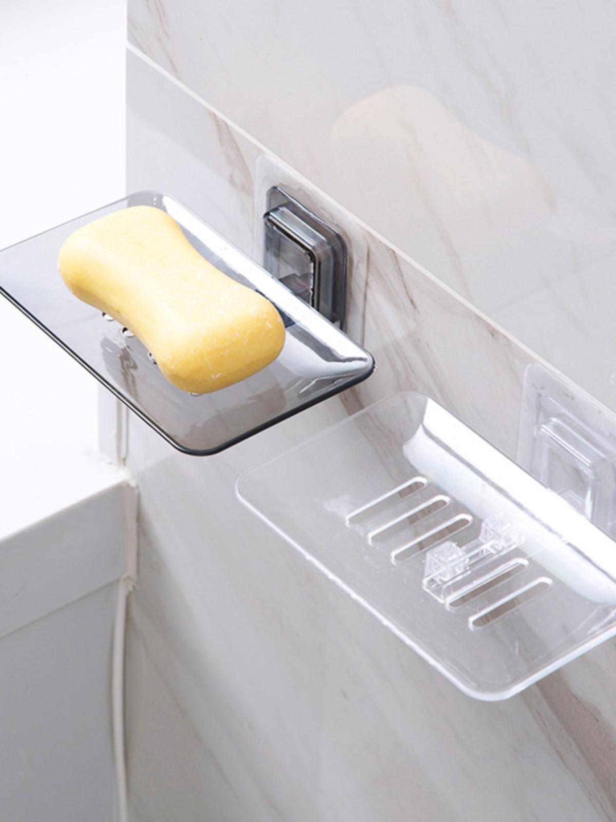 Jujiajia Soap Dish Punch-Free Soap Holder Transparent Sticky Wall-Mounted Bathroom Home Suction Soap Rack