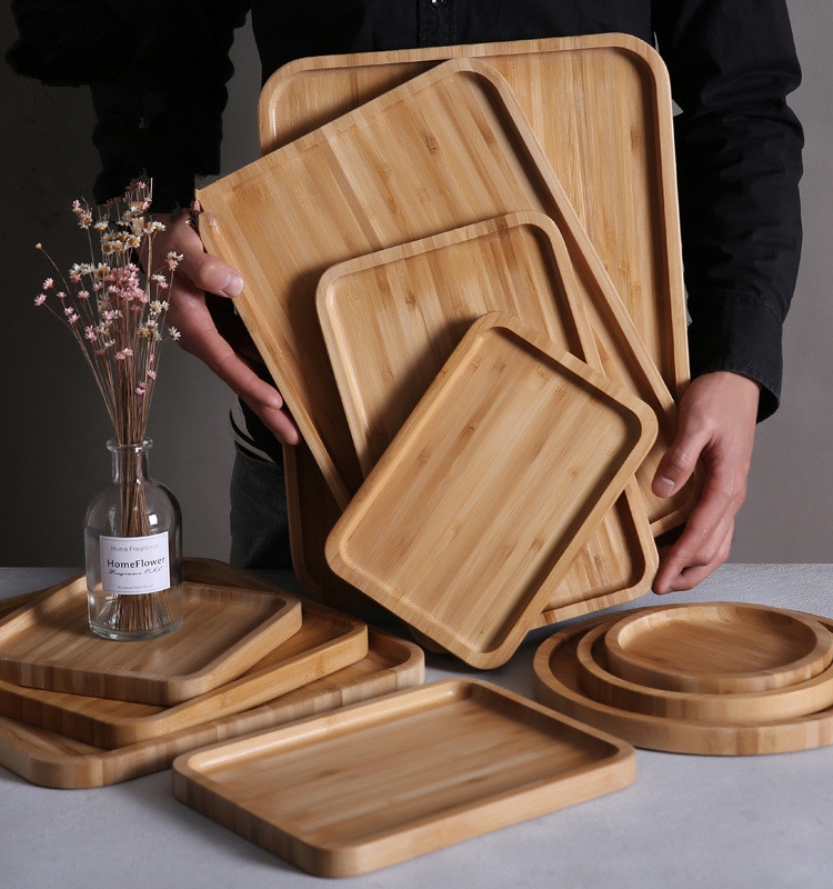 Bamboo Wooden Tray Creative Bamboo Pizza Tea Tray Japanese Rectangular Home Cake Bread Solid Wood Bamboo Tray