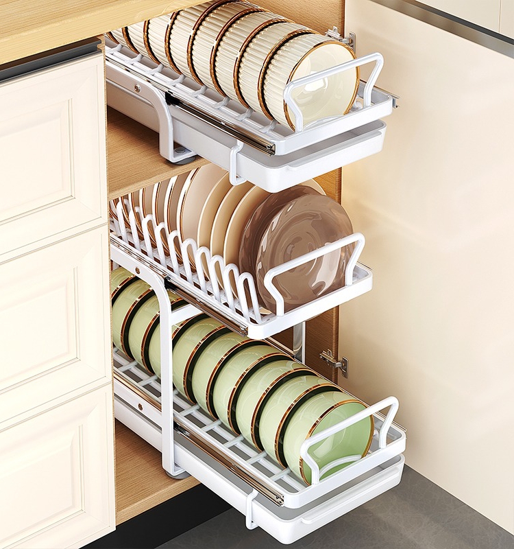 Kitchen Pull-out Bowl and Dish Storage Rack Storage Rack Draining Rack Table Multi-Functional Bowl Rack Bowl and Chopsticks Storage Box Cupboard
