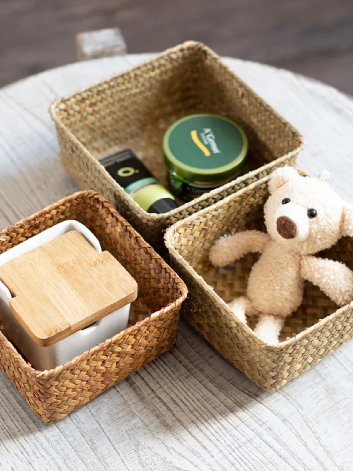 Household Natural Seaweed Weaved Storage Basket Kitchen Ginger and Garlic Storage Basket Small Size Hallway Desktop Sundries Storage