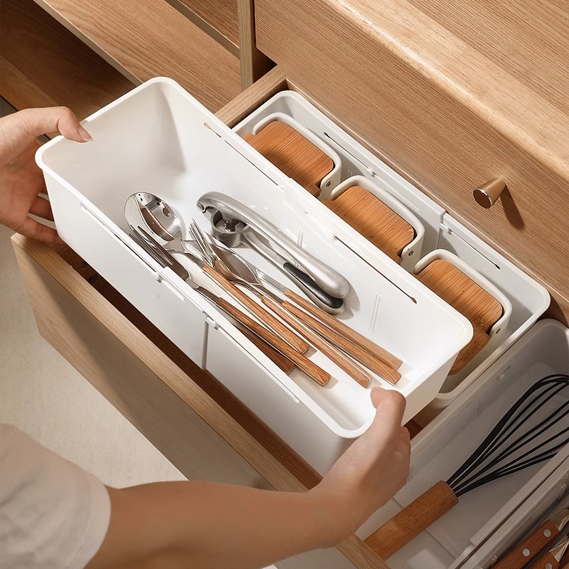Jujiajia Retractable Drawer Storage Box Household Kitchen Tableware Storage Box Cosmetics Sundries Stationery Organizing Box