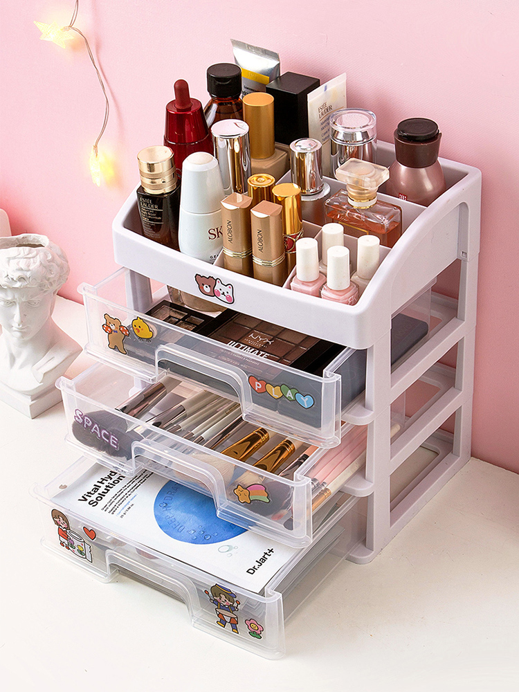 Cosmetics Storage Box For Home Classy Transparent Desktop Finishing Box Dormitory Large Capacity Drawer-Type Grid Storage Rack
