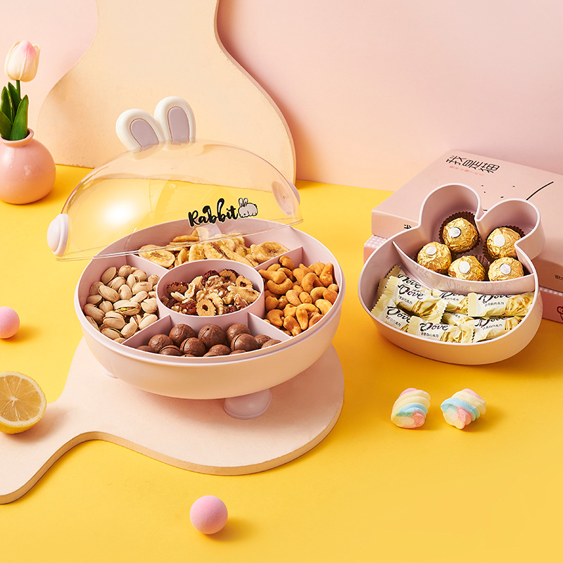 Cream Style Living Room Coffee Table Candy Box with Lid Snack Storage Peanut Sunflower Seeds Nut Grid Display Fruit Plate Cute