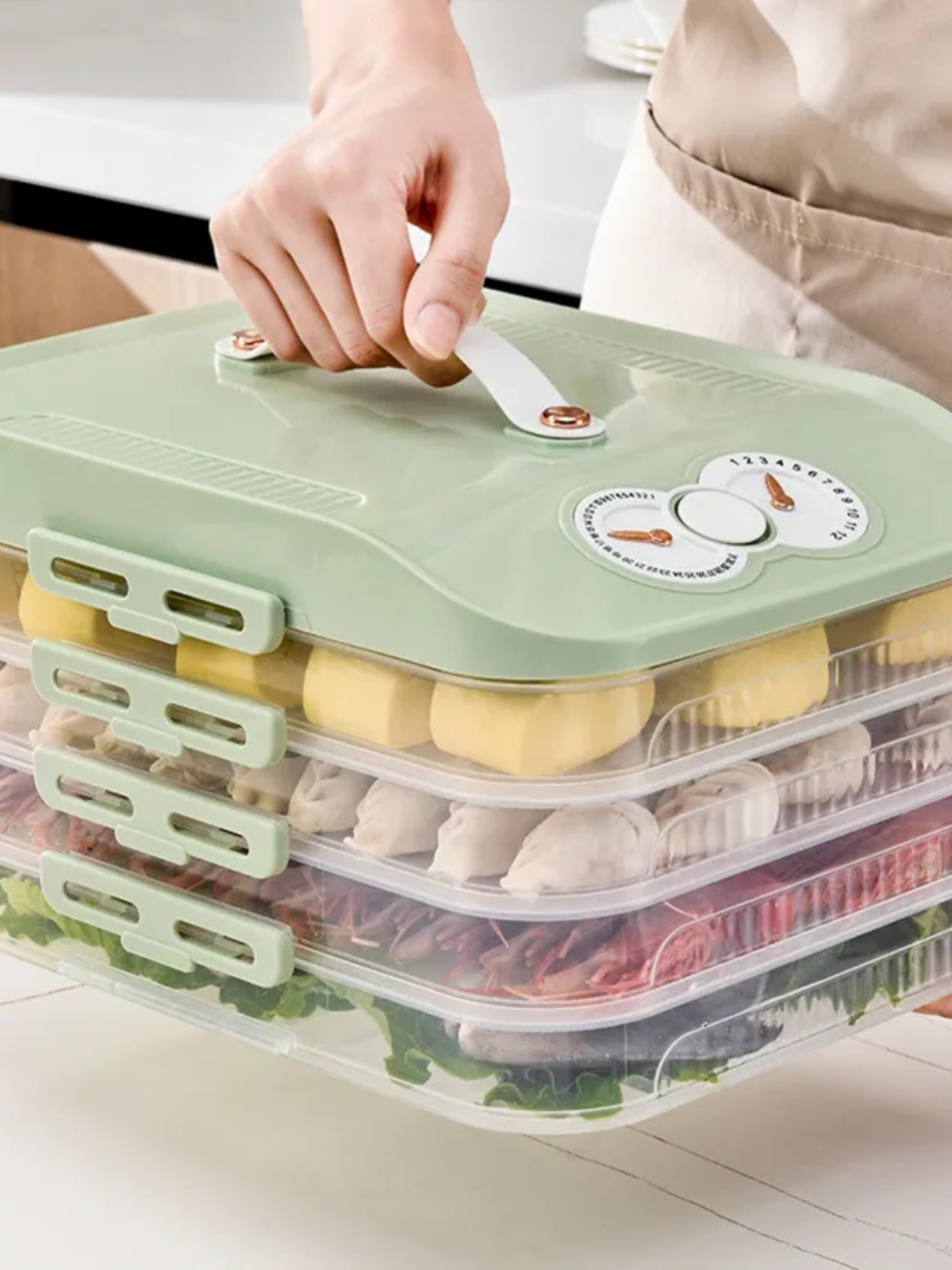 Jujiajia Dumplings Storage Box Large Capacity Multi-Layer Refrigerator Food Crisper Multi-Function Wonton Dumplings Sealed Cold
