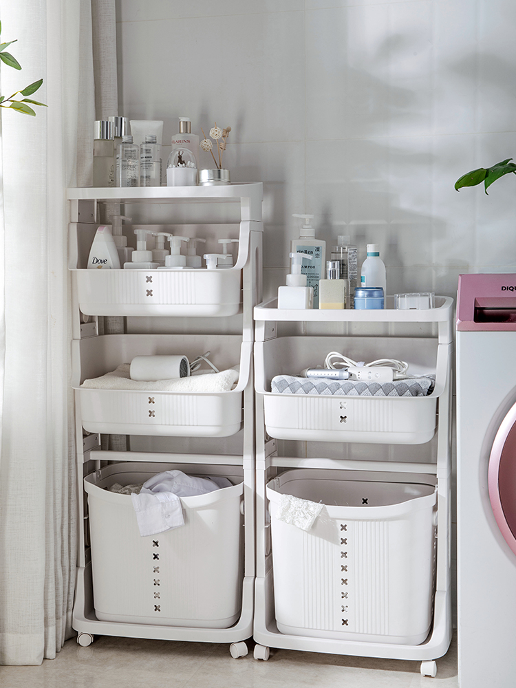 Jujiajia Storage Sorting Laundry Basket Plastic Multi-Layer Storage Basket Bathroom Sundries Storage Basket Movable Floor