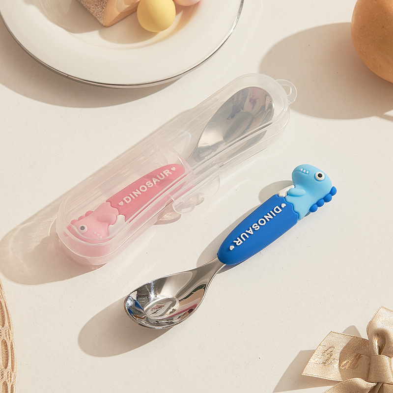 Jujiajia Creative Cartoon Dinosaur Soft Handle Children's Ingot Spoon Cute Stainless Steel Spoon Student Tableware