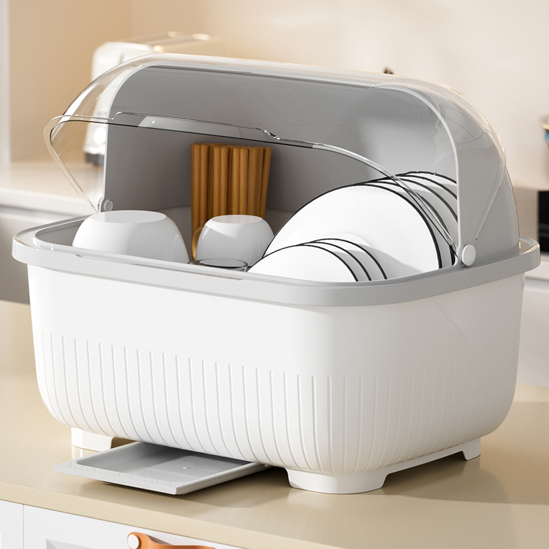Dish Storage Rack Cupboard For Home Kitchen Table Top Draining Rack with Lid Cutlery Plate Tableware Storage Box