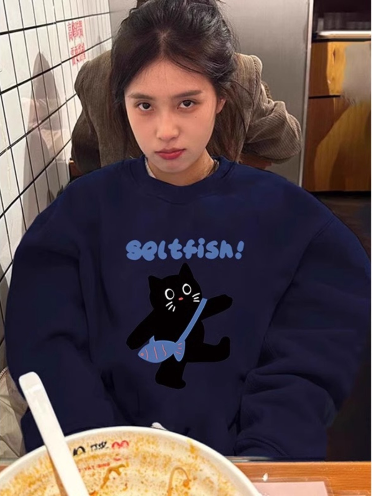 Cat round Neck Sweatshirt Female Spring & Fall 2025 New Best Selling American Style Loose Casual Small Without Sleeve Head Clothes