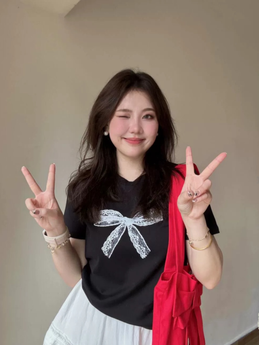 2025 Summer New Arrival Black Shoulder Short Sleeve T-Shirt Women's Silm Slim Looking All-Matching Western Style T-shirt Korean Style Tops