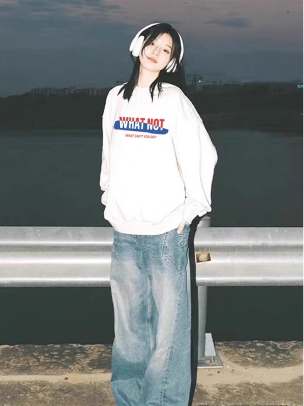 White round Neck Sweatshirt Women's 2025 Spring and Autumn Best-Selling Heavy Weight American Style Loose Fleece-lined Thickened without Sleeve Head Clothes