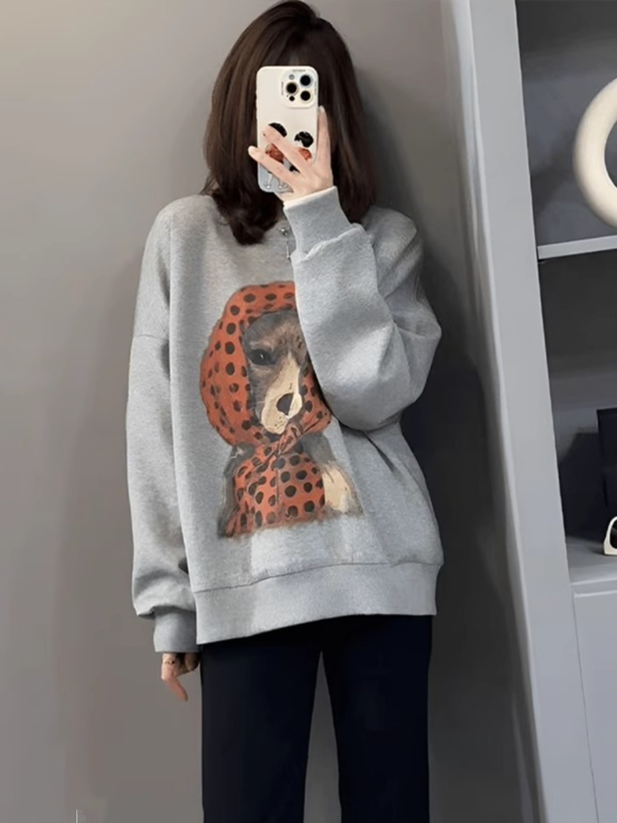 Gray Mid-Length Lazy round Neck Sweatshirt Women 2025 New Arrival Best Selling Spring and Autumn Loose Design Long Sleeves Tops