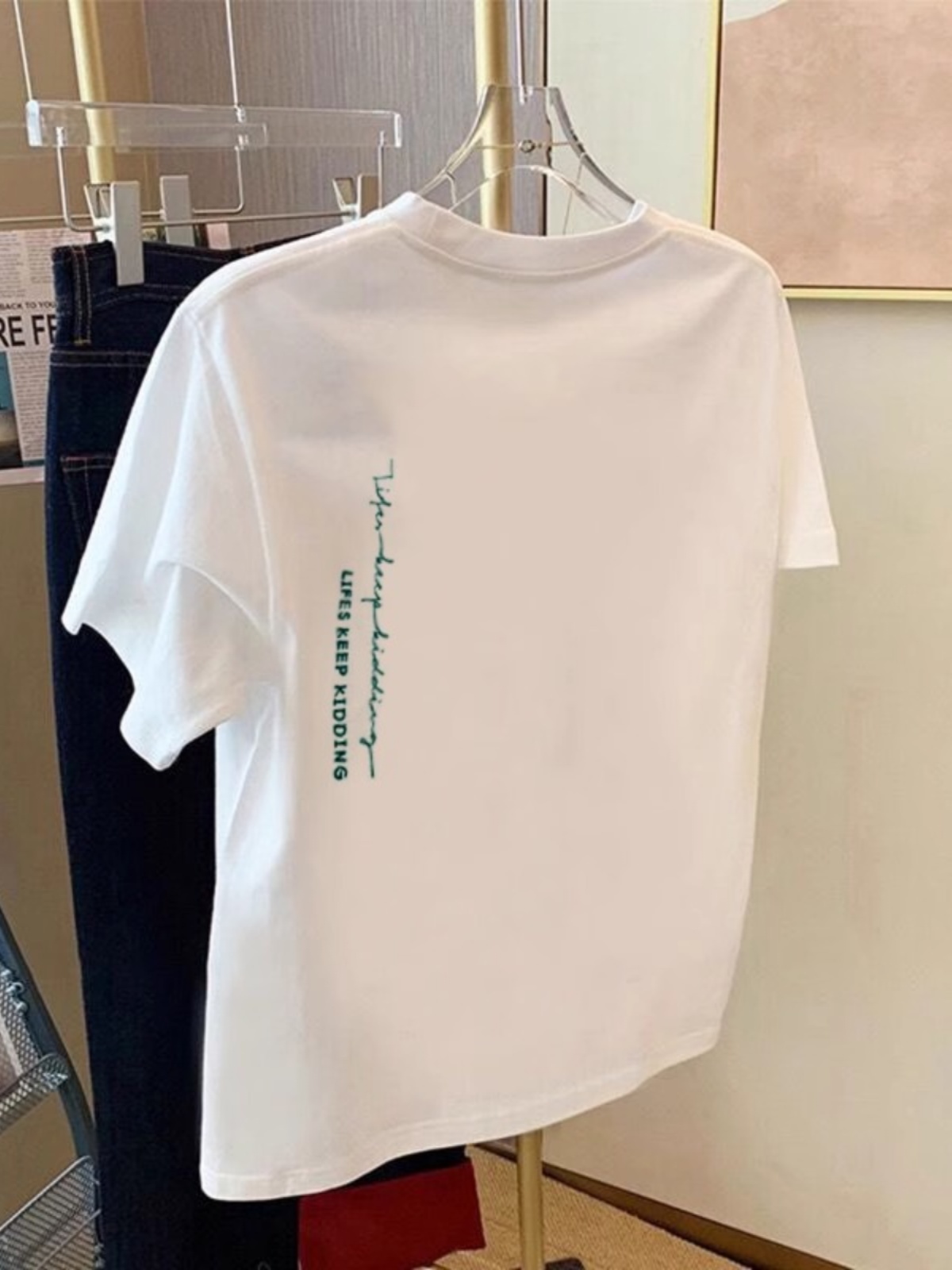 American Retro round Neck Short Sleeves T-Shirt Female 2025 Summer New Arrival Pure Cotton Shoulder Width Loose Fashion Printed Half Sleeve Tops