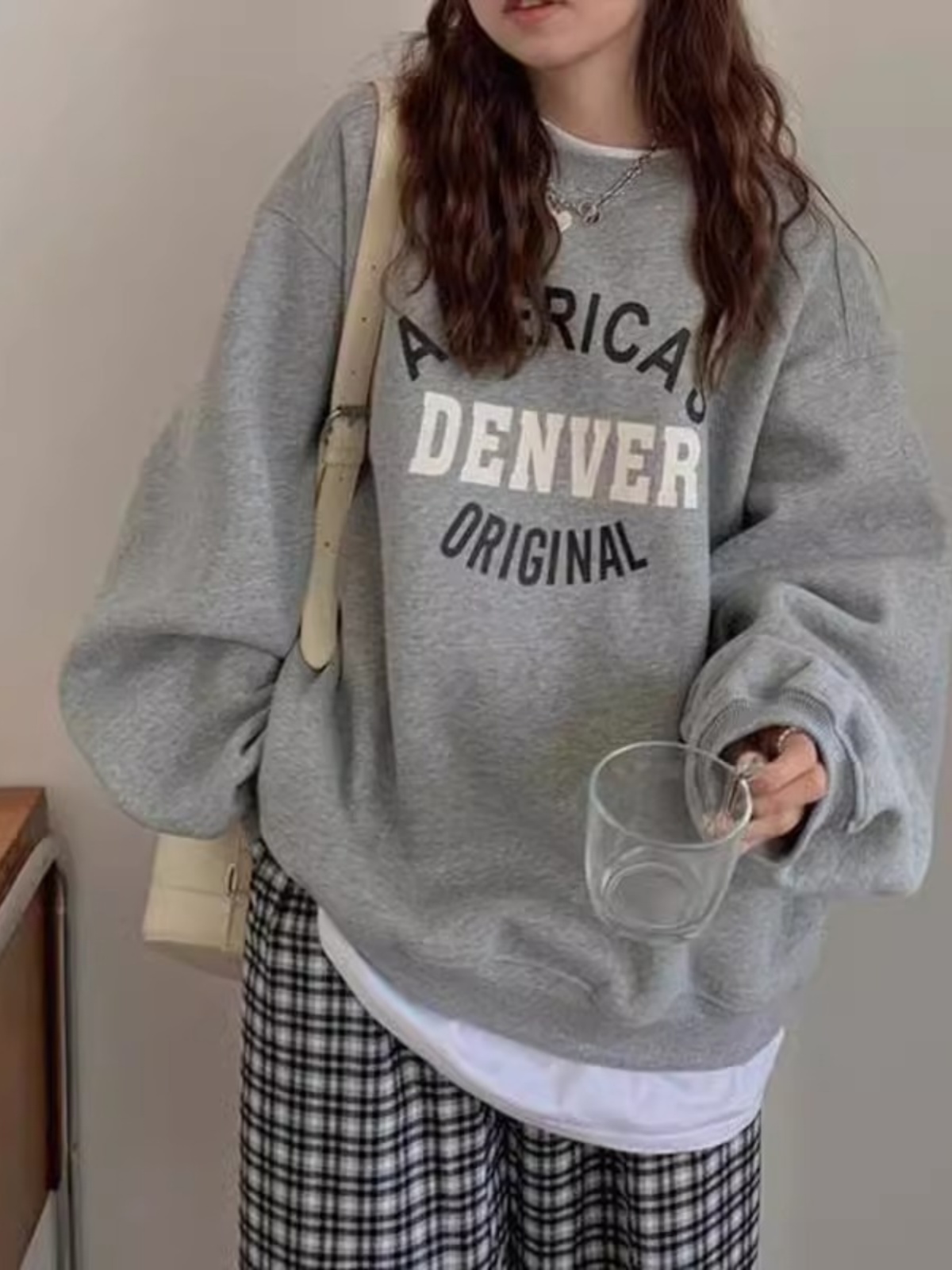 Korean Style Round Neck Hoodie for Women - 2025 Spring/Autumn New Arrival, Japanese Fashion Print Letter Casual All-Match Pullover