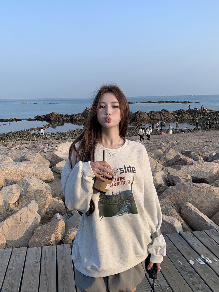 round-Neck Non-Hoodie Velvet Padded Thickened Sweater Female Spring & Fall 2025 New Arrival Best Selling Fashionable Stylish Korean Style Lazy Style Top