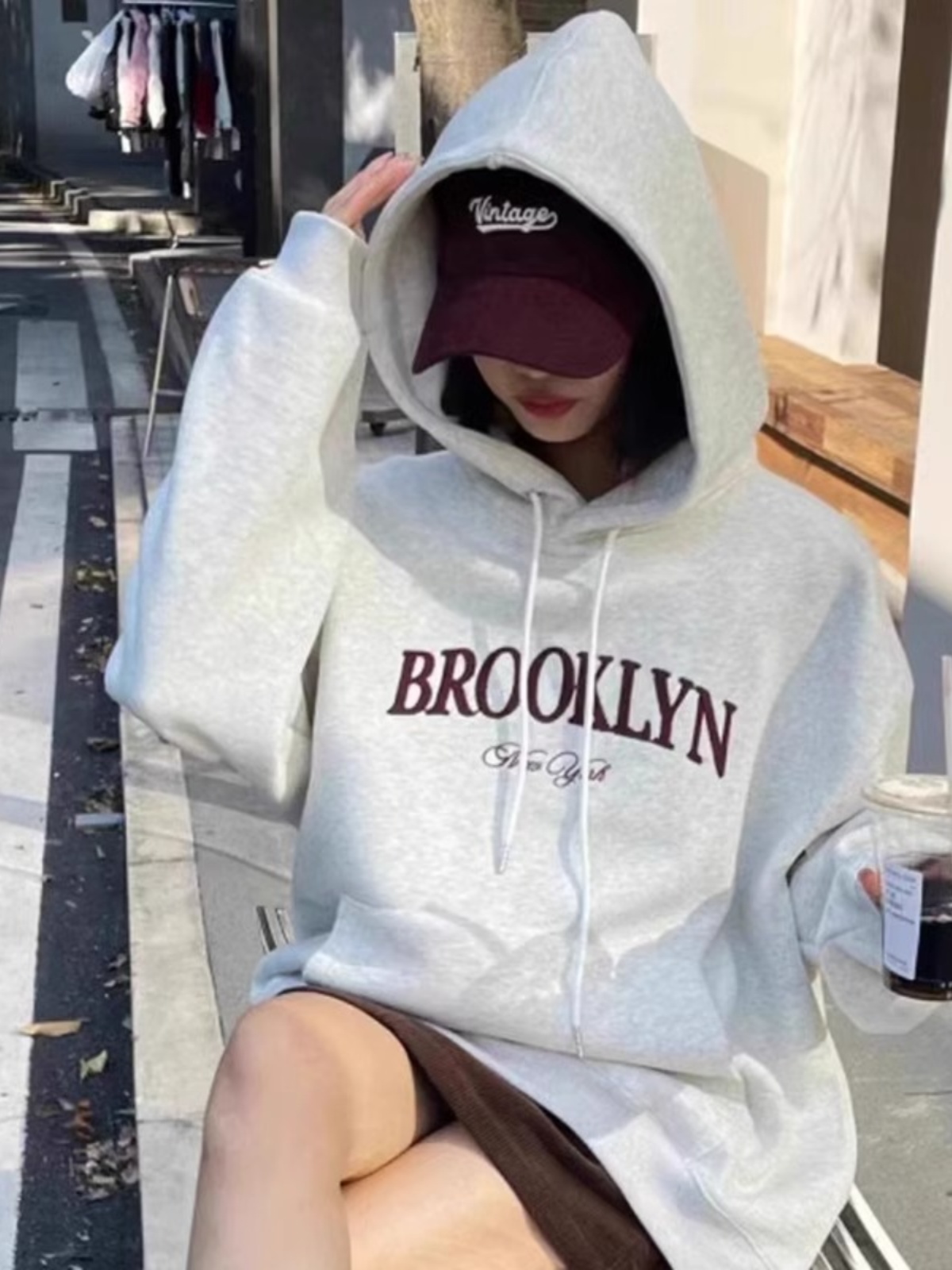 2025 Spring & Fall New Hoodie Women's American Vintage Letter Print Hooded Fleece-lined Fancy Pullover Loose Top
