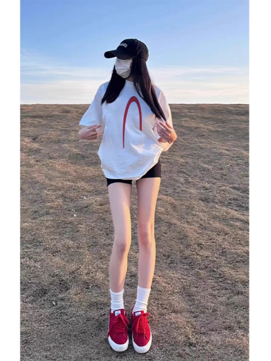 White Pure Cotton American Retro High Street Fashion Brand Niche Style Short-Sleeved T-shirt Women's Summer New Arrival Oversized Loose Tops Tide