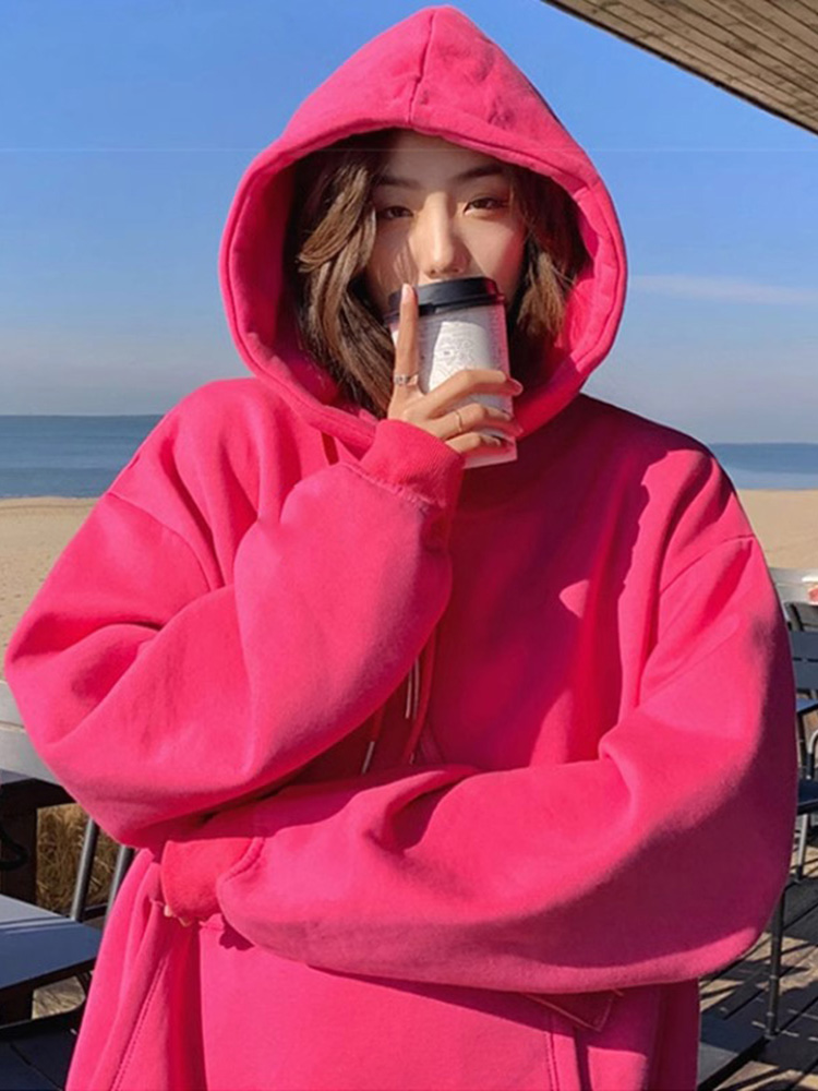 Rose Red Hooded Sweatshirt Female Fleece-lined Thickened Spring Spring Autumn 2025 New Arrival Best Selling Loose Lazy Trend Ins