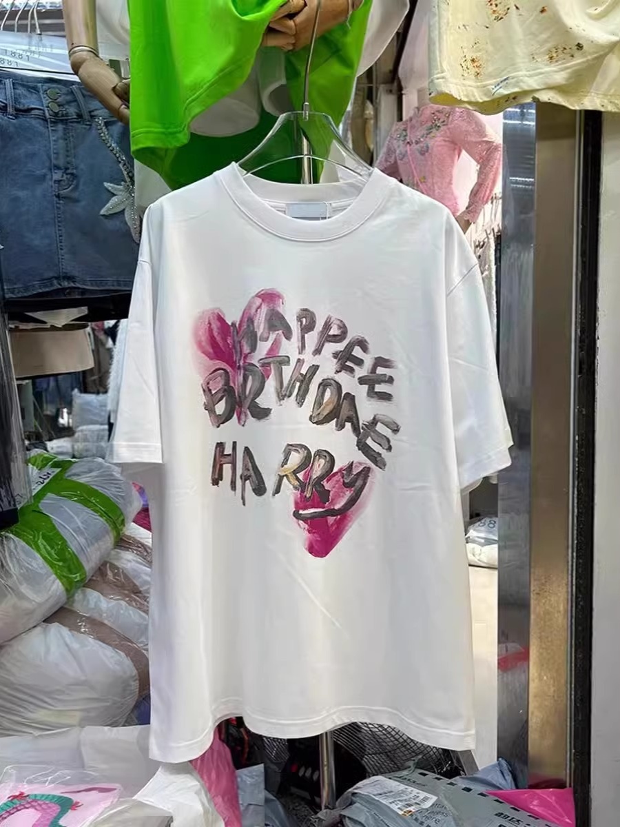 American Fashion Brand Letters Heart Printing Short Sleeve Women T-Shirt Summer Mid Length Long Length Fashion All-Matching Youthful-Looking Loose Tops Women